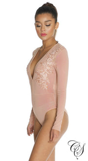 Benita Beaded Floral Patch Bodysuit, Bodysuit - Designs By Cece Symoné