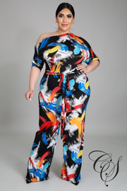 Garcelle Abstract Print One Shoulder Jumpsuit