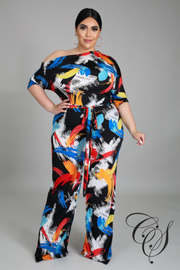 Garcelle Abstract Print One Shoulder Jumpsuit