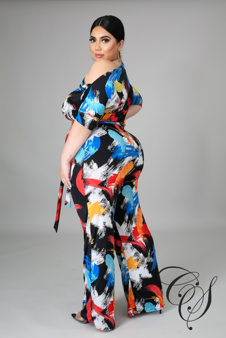 Garcelle Abstract Print One Shoulder Jumpsuit