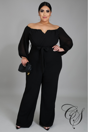 Jeanne V Bar Gathered Sleeve Bardot Jumpsuit