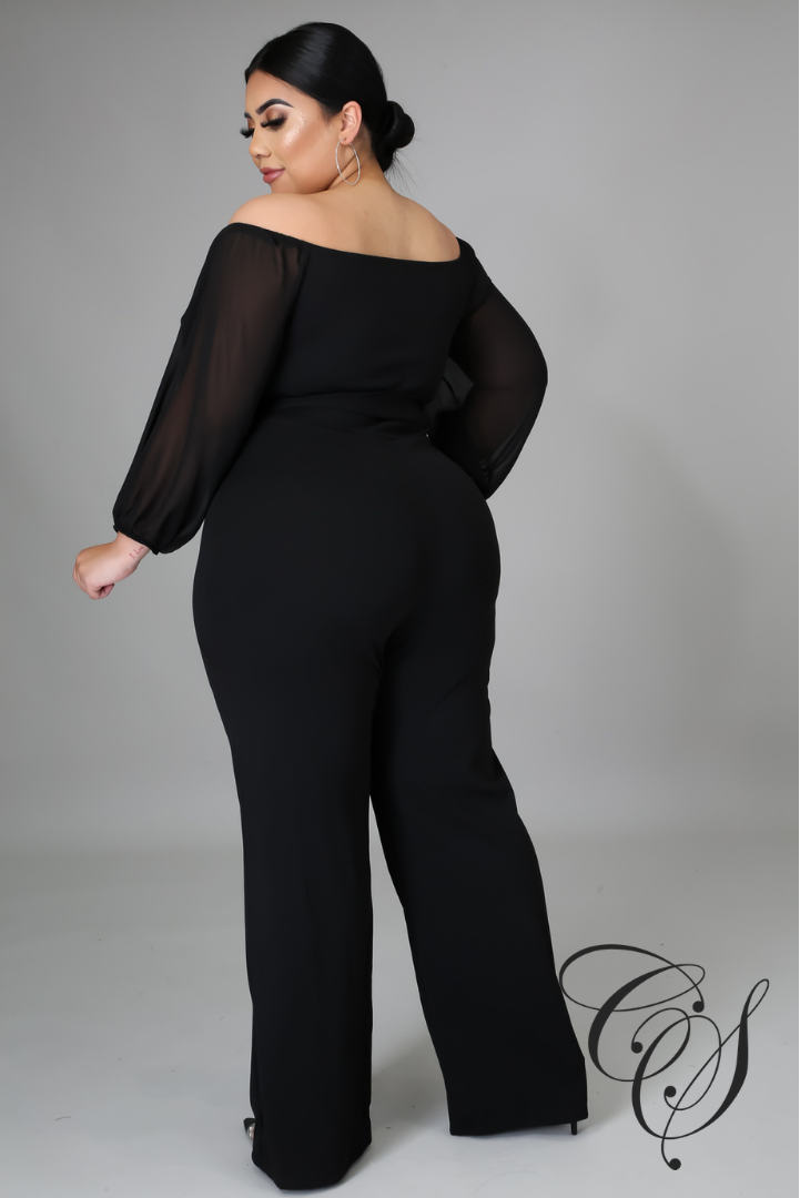 Jeanne V Bar Gathered Sleeve Bardot Jumpsuit