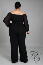 Jeanne V Bar Gathered Sleeve Bardot Jumpsuit