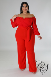 Jeanne V Bar Gathered Sleeve Bardot Jumpsuit