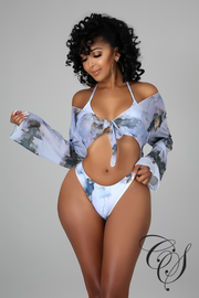 Karym 3pc Marble Print Swimsuit Set