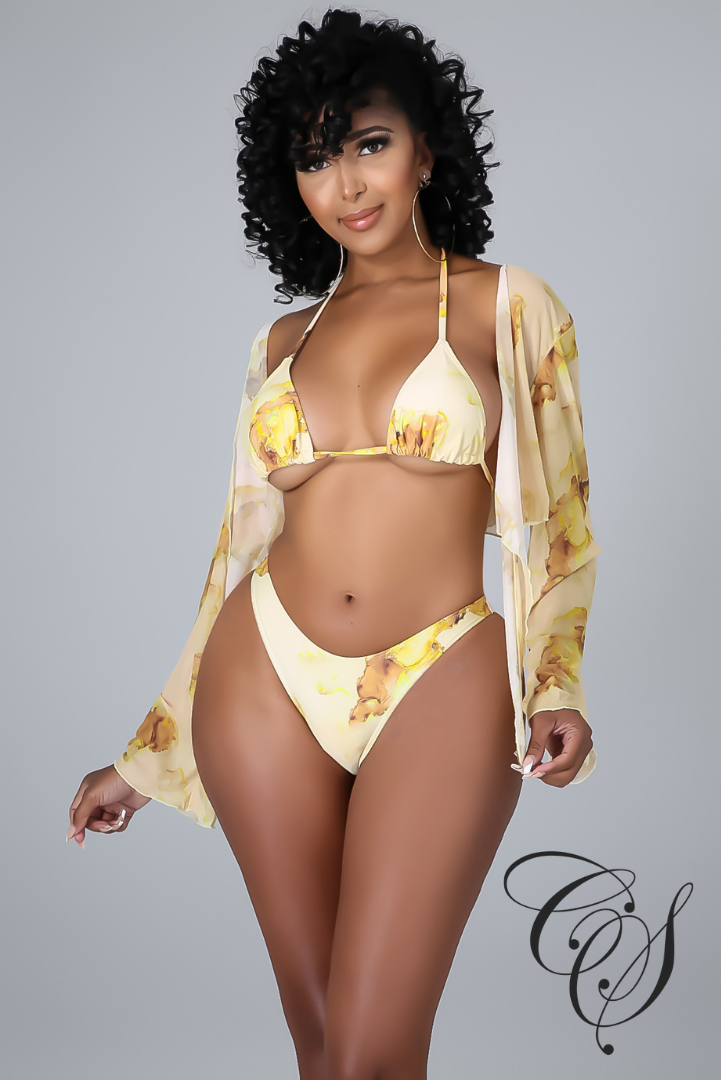 Karym 3pc Marble Print Swimsuit Set