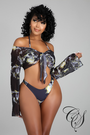 Karym 3pc Marble Print Swimsuit Set