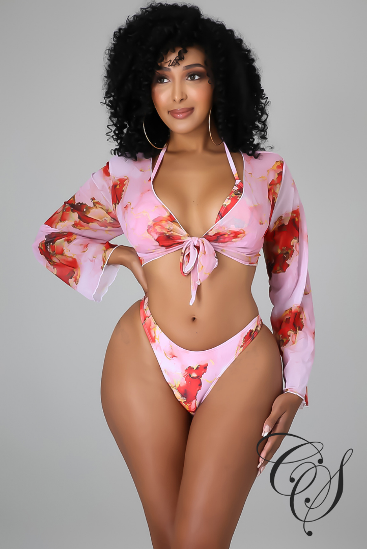 Karym 3pc Marble Print Swimsuit Set