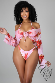 Karym 3pc Marble Print Swimsuit Set