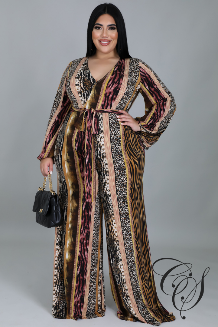 Kathleen Contrast Animal Print Jumpsuit