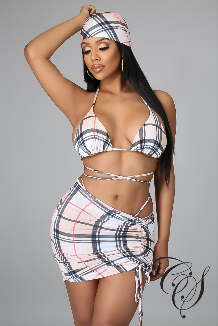 Lanora 4 Piece Plaid Swim Set