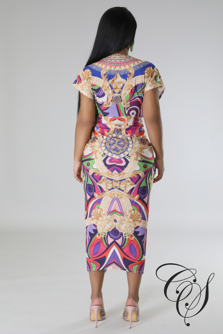 Lora Multi Renaissance Print Bodycon Dress