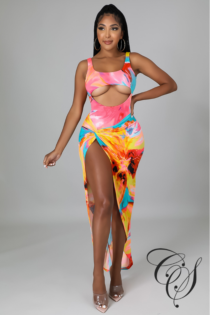 Natonia Multi Abstract Print Swimsuit Set