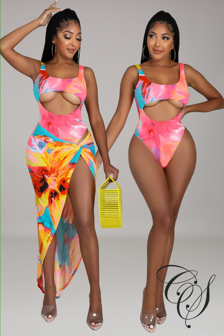 Natonia Multi Abstract Print Swimsuit Set