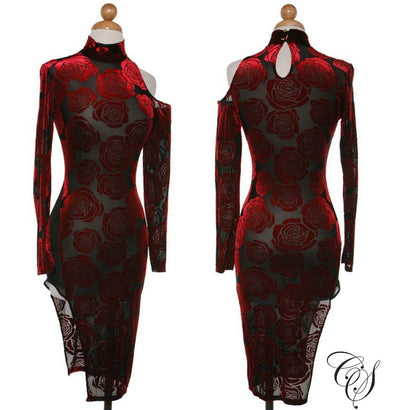 Valentina Velvet Floral Burnout Cold Shoulder Bodycon Dress, Dresses - Designs By Cece Symoné